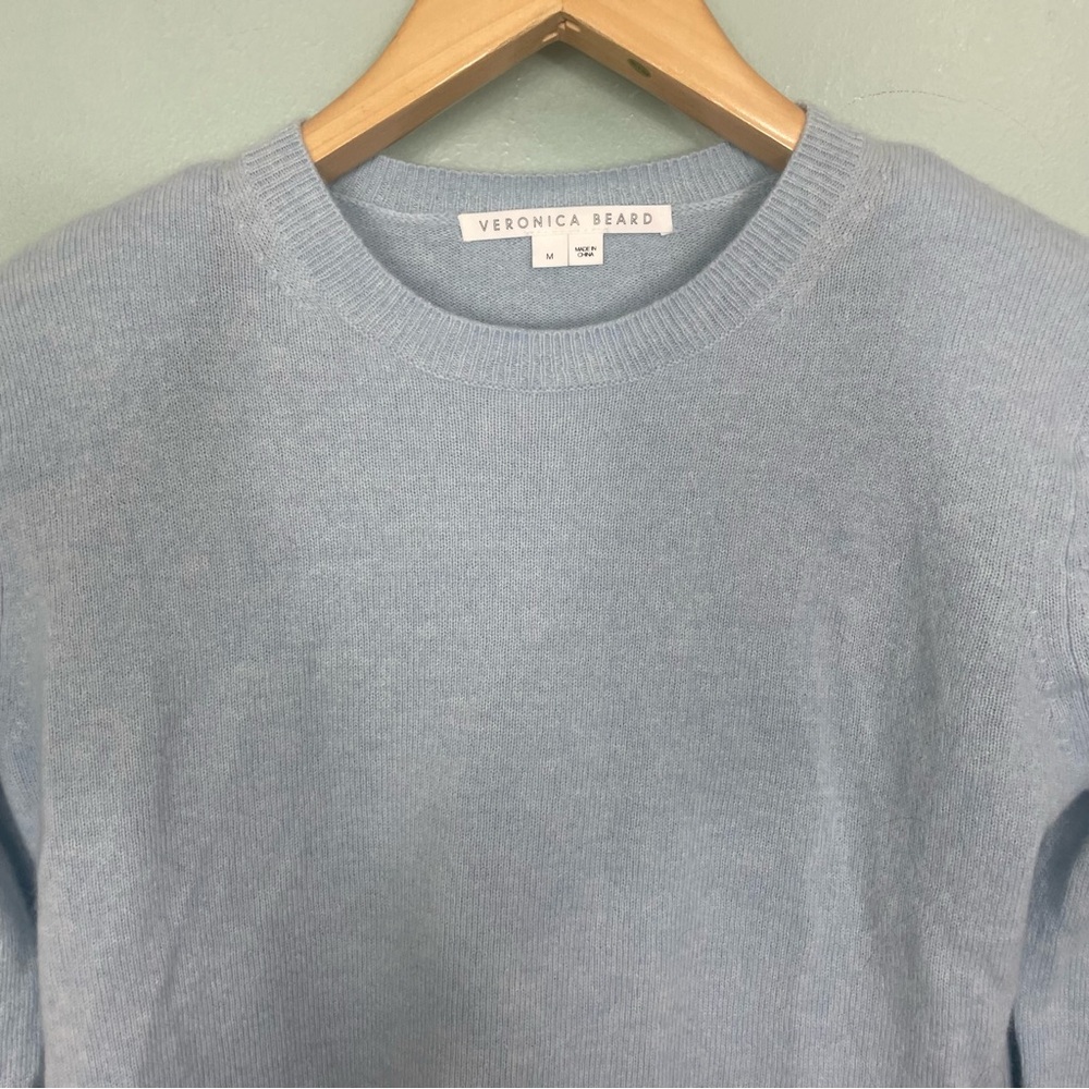 Veronica Beard Jovita Cashmere Pullover Light Blue Cream Crewneck‎ Size Medium - Picture 3 of 9